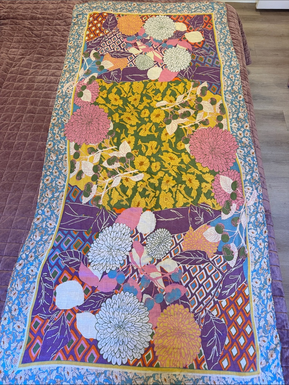 Floral Patchwork Scarf in Purple, Pink, Green, Yellow - Picture 2 of 5